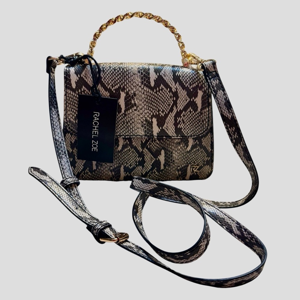 NWT Rachel Zoe Bag Pixie Black Gray Snakeskin Animal Print Crossbody Gold Hardwr